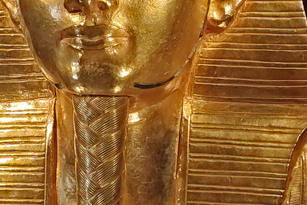 Gold funerary mask of Psusennes I in the Egyptian Museum in Cairo
